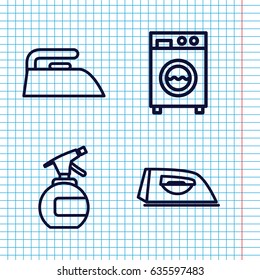 Set of 4 laundry outline icons such as spray bottle, iron