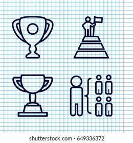 Set of 4 leadership outline icons such as structure, trophy