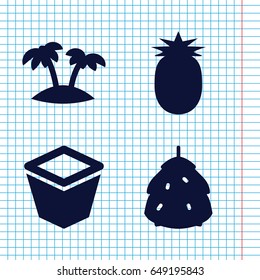 Set of 4 leaf filled icons such as berry, pot for plants, palm