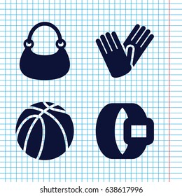 Set of 4 leather filled icons such as bag, gloves, basketball