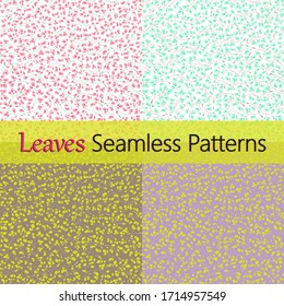 Set of 4 leaves patterns. Branches with leaves. Seamless Vector illustration. Stylish background with graphic leaves. Use for wallpaper, web design, surface textures, textile prints, wrapping, etc.
