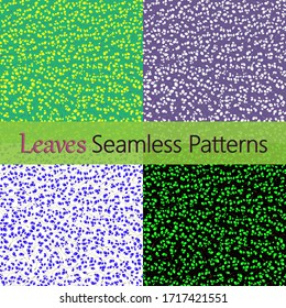 Set of 4 leaves patterns. Branches with leaves. Seamless Vector illustration. Stylish background with graphic leaves. Use for wallpaper, web design, surface textures, textile prints, wrapping, etc.