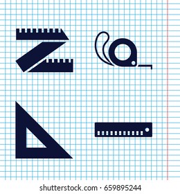 Set of 4 length filled icons such as tape, ruler