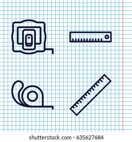 Set of 4 length outline icons such as ruler, measure tape