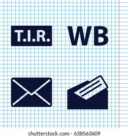 Set of 4 letter filled icons such as tir, letter, wb