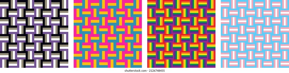 Set of 4 lgbt vector seamless patterns. Illustration with rainbow, asexual, pansexual and transgender flags for Pride Month