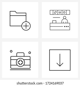 Conjunto de 4 signos de icono de línea y símbolos de adición; primero; archivo; hombre; ilustración vectorial de flecha