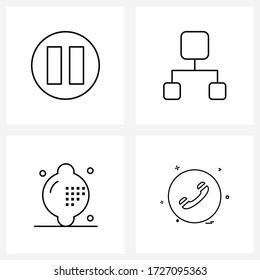 Conjunto de 4 señales de icono de línea y símbolos de control; fruta; jugador; comunicación; Ilustración de vectores móviles
