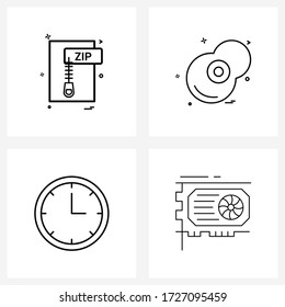 Set of 4 Line Icon Signs and Symbols of file; egg; file format; compressed; clock Vector Illustration