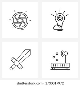 Set of 4 Line Icon Signs and Symbols of shutter; development; camera; internet; game Vector Illustration