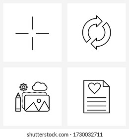 Set of 4 Line Icon Signs and Symbols of select; pencil; arrow; direction; cloud Vector Illustration