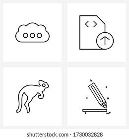Satz von 4 Zeilen mit Symbolen und Symbolen für Nachrichten; Australien; Kommunikation; Floppy; Zoo Vector Illustration