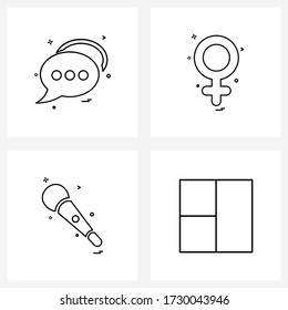 Set of 4 Line Icon Signs and Symbols of messages; mic; bubble; ladies; grid Vector Illustration