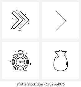 Satz von 4 zeilenteiligen Symbolen und Pfeilsymbolen; Timer; nächstes Recht; Vector Illustration