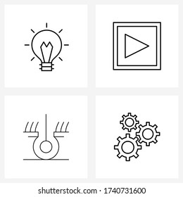 Set of 4 Line Icon Signs and Symbols of idea; engine; play; hair; setting Vector Illustration