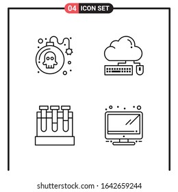 Set of 4 Line Style Icons for web and mobile. Outline Symbols for print. Line Icon Signs Isolated on White Background. 4 Icon Set.