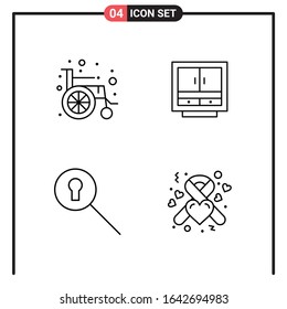 Set of 4 Line Style Icons for web and mobile. Outline Symbols for print. Line Icon Signs Isolated on White Background. 4 Icon Set.