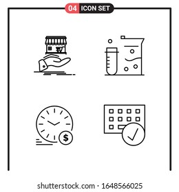 Conjunto de 4 iconos de estilo de línea para web y móvil. Símbolos de esquema para impresión. Señales de icono de línea aisladas en fondo blanco. 4 Conjunto de iconos.