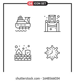 Set of 4 Line Style Icons for web and mobile. Outline Symbols for print. Line Icon Signs Isolated on White Background. 4 Icon Set.