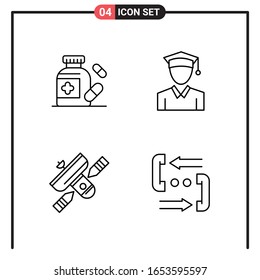 Set of 4 Line Style Icons for web and mobile. Outline Symbols for print. Line Icon Signs Isolated on White Background. 4 Icon Set.