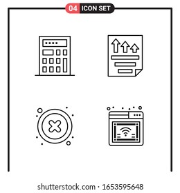 Conjunto de 4 iconos de estilo de línea para web y móvil. Símbolos de esquema para impresión. Señales de icono de línea aisladas en fondo blanco.4 Conjunto de iconos.