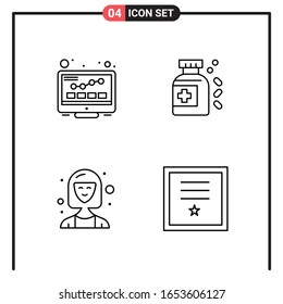 Set of 4 Line Style Icons for web and mobile. Outline Symbols for print. Line Icon Signs Isolated on White Background. 4 Icon Set.