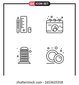 Set of 4 Line Style Icons for web and mobile. Outline Symbols for print. Line Icon Signs Isolated on White Background. 4 Icon Set.