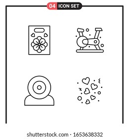 Conjunto de 4 iconos de estilo de línea para web y móvil. Símbolos de esquema para impresión. Señales de icono de línea aisladas en fondo blanco.4 Conjunto de iconos.