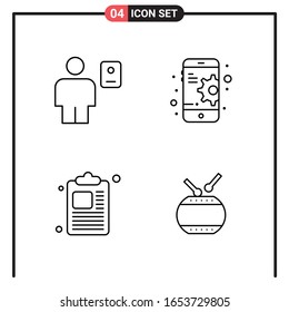 Set of 4 Line Style Icons for web and mobile. Outline Symbols for print. Line Icon Signs Isolated on White Background. 4 Icon Set.