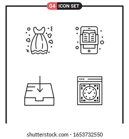 Set of 4 Line Style Icons for web and mobile. Outline Symbols for print. Line Icon Signs Isolated on White Background. 4 Icon Set.