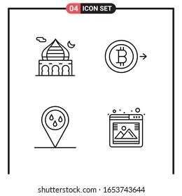 Set of 4 Line Style Icons for web and mobile. Outline Symbols for print. Line Icon Signs Isolated on White Background. 4 Icon Set.