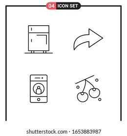 Set of 4 Line Style Icons for web and mobile. Outline Symbols for print. Line Icon Signs Isolated on White Background. 4 Icon Set.