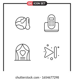 Conjunto de 4 iconos de estilo de línea para web y móvil. Símbolos de esquema para impresión. Señales de icono de línea aisladas en fondo blanco.4 Conjunto de iconos.