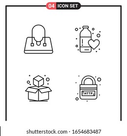 Set of 4 Line Style Icons for web and mobile. Outline Symbols for print. Line Icon Signs Isolated on White Background. 4 Icon Set.