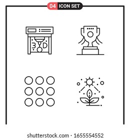 Conjunto de 4 iconos de estilo de línea para web y móvil. Símbolos de esquema para impresión. Señales de icono de línea aisladas en fondo blanco.4 Conjunto de iconos.