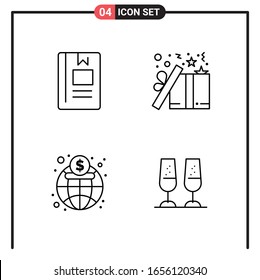 Set of 4 Line Style Icons for web and mobile. Outline Symbols for print. Line Icon Signs Isolated on White Background. 4 Icon Set.