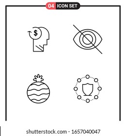Set of 4 Line Style Icons for web and mobile. Outline Symbols for print. Line Icon Signs Isolated on White Background. 4 Icon Set.