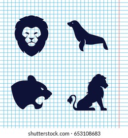 Set of 4 lion filled icons such as lion, panther