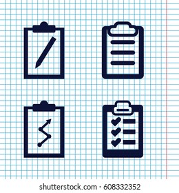 Set of 4 list filled icons such as clipboard