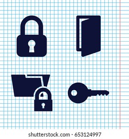 Set of 4 lock filled icons such as door, key, lock