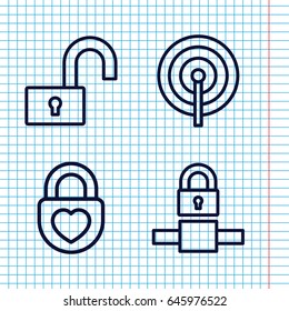Set of 4 locker outline icons such as heart lock