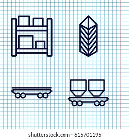 Set of 4 logistic outline icons such as cargo, cargo wagon