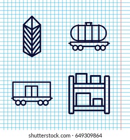 Set of 4 logistic outline icons such as cargo, cargo wagon