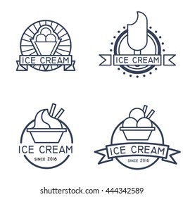 Set of 4 logotypes for ice cream shop. Trendy linear style.