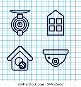 Set of 4 looking outline icons such as window, security camera, home search