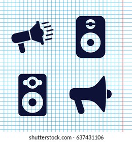 Set of 4 loudspeaker filled icons such as speaker