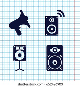 Set of 4 loudspeaker filled icons such as volume, loudspeaker