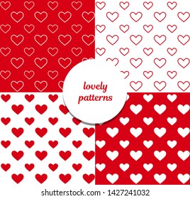 Set of 4 lovely seamless patterns with hearts