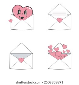  Set of 4 Love-Themed Vectors: Envelope with Pink Hearts, Smiling Heart