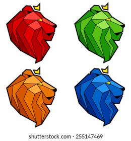 Set of 4 low-poly lion heads
